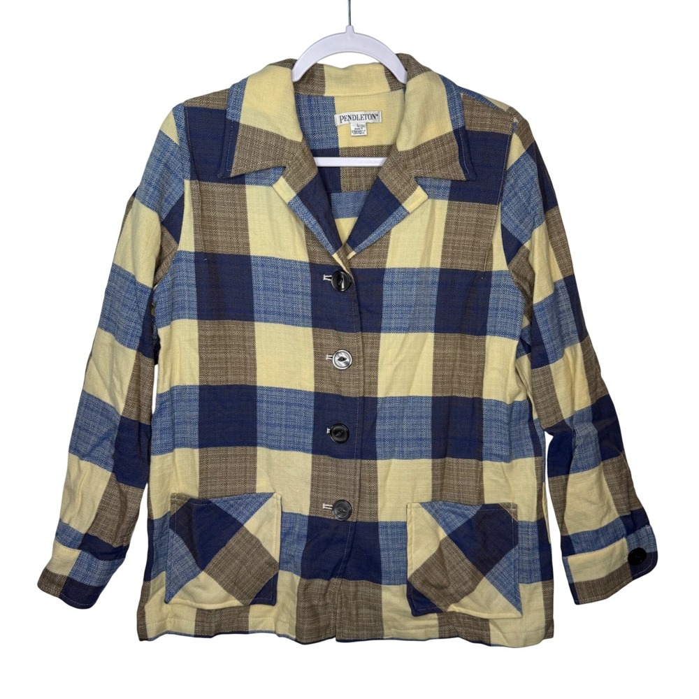 Pendleton Womens Plaid Blazer Jacket‎ 100% Virgin Wool Large